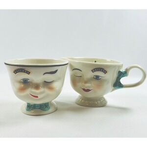 Baileys Ceramic Creamer Pitcher and Cup Set Winking Face Yum 1996 SUPER CUTE